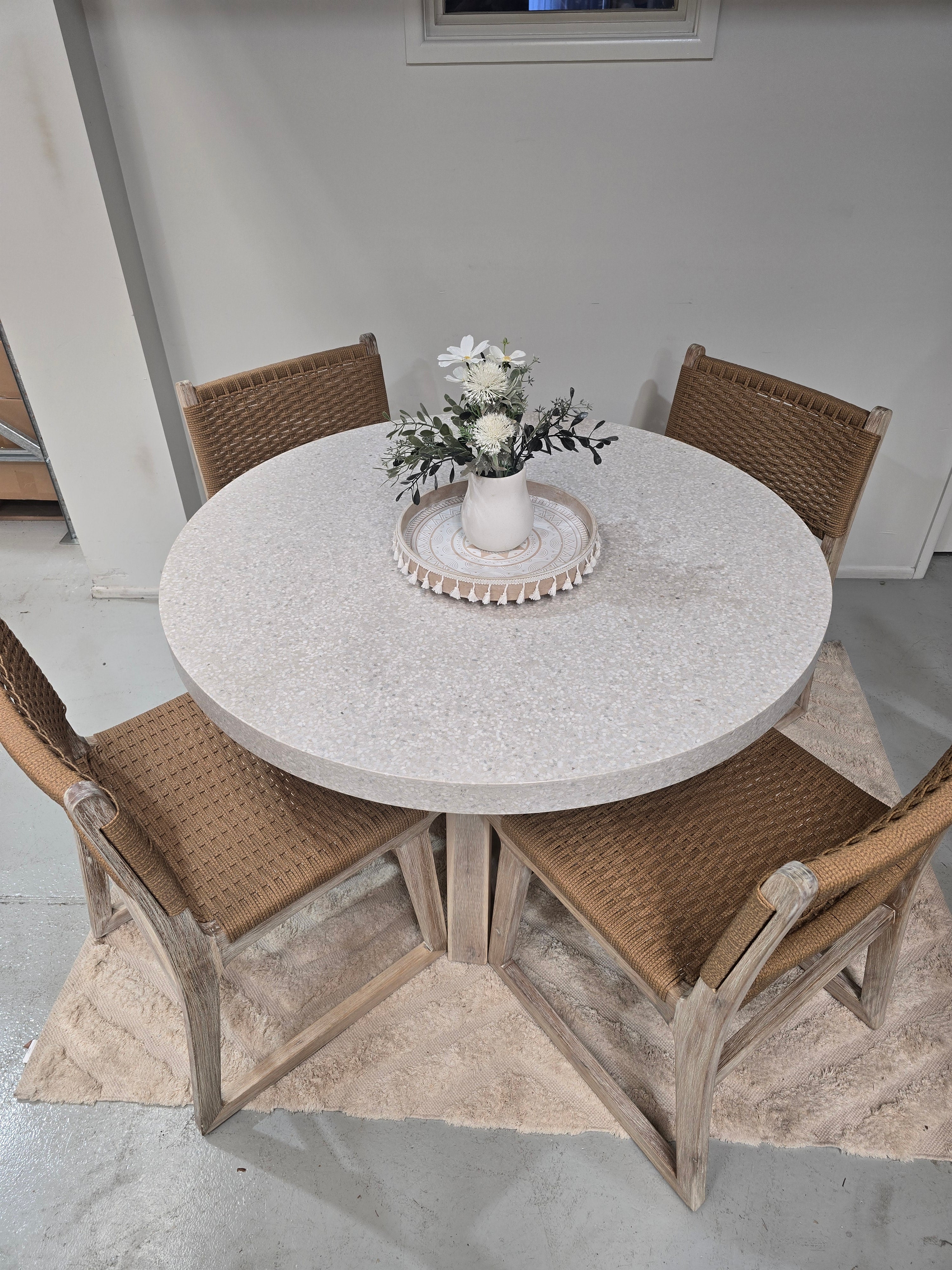 Sachelle Tan Wicker Dining Chair | acacia Ivory Washed frame - www.elkstone.com.au