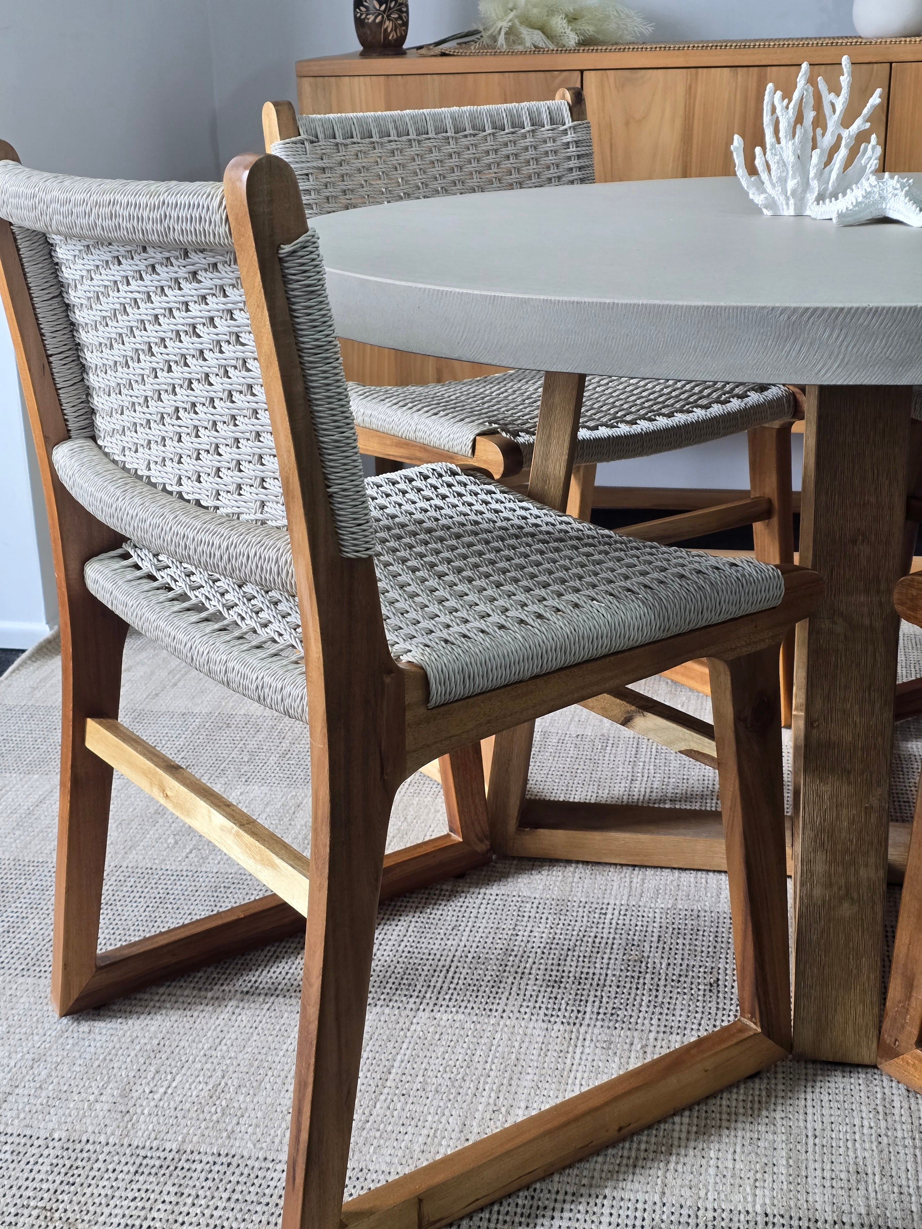 1.2m Alta Beach Dining Table | Light Honey Legs with 4 Almond Sachelle Chairs