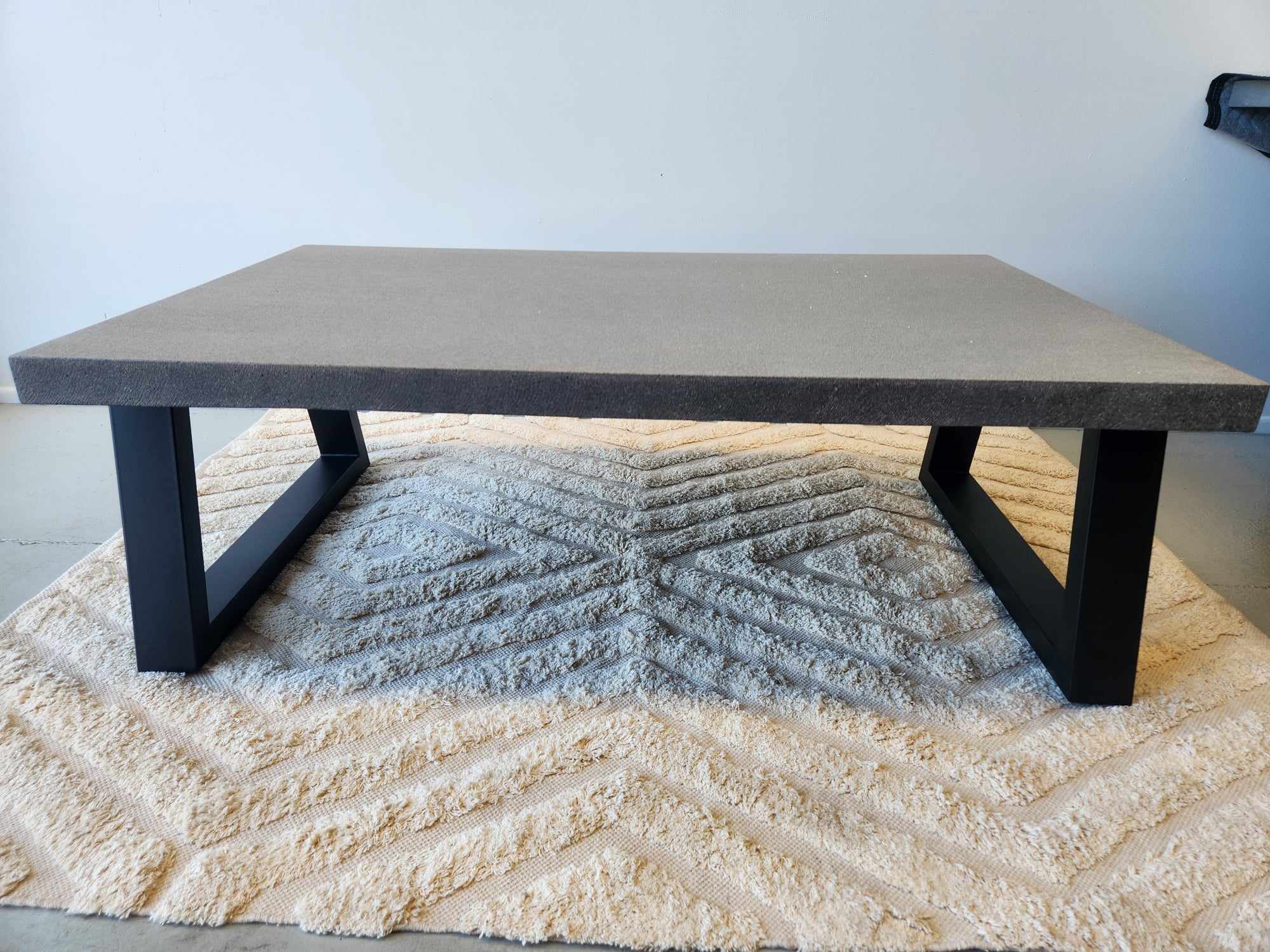 1.3m Rectangular Speckled Grey COFFEE TABLE| Black Powder Coated legs - www.elkstone.com.au