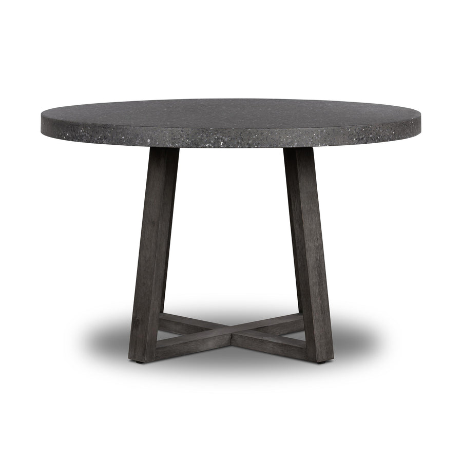 1.2m eTerrazzo Round Dining Table | Apollo Black with Wide Black Wash Acacia Wood Legs - www.elkstone.com.au