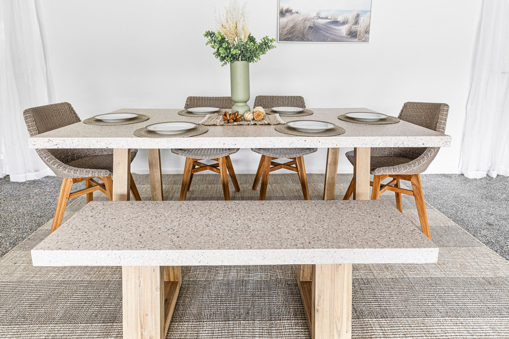 2.0m eTerrazzo Rectangular Dining Table | Ivory Coast with Wide Ivory Wash Legs - www.elkstone.com.au