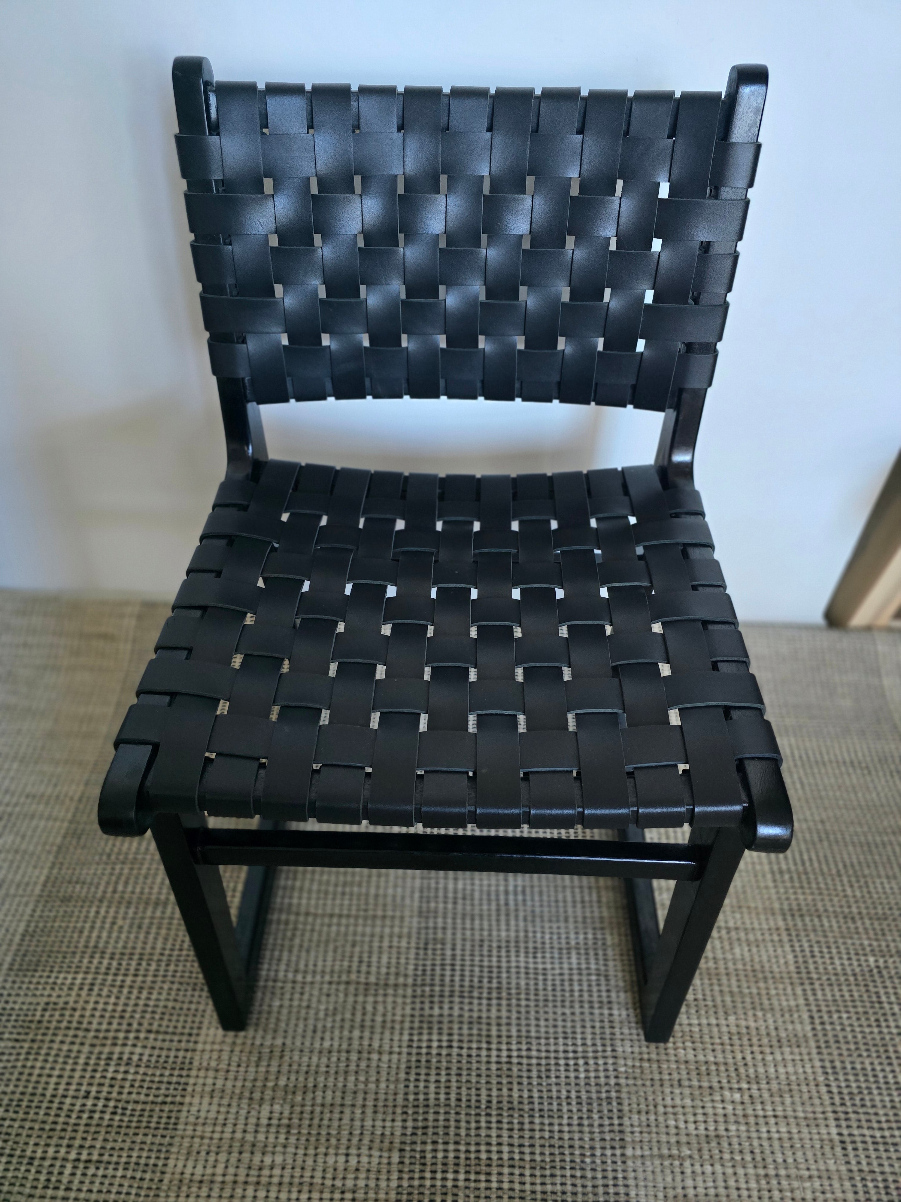 Aramay Black Woven leather Dining Chair with Black Acacia Timber frame - www.elkstone.com.au