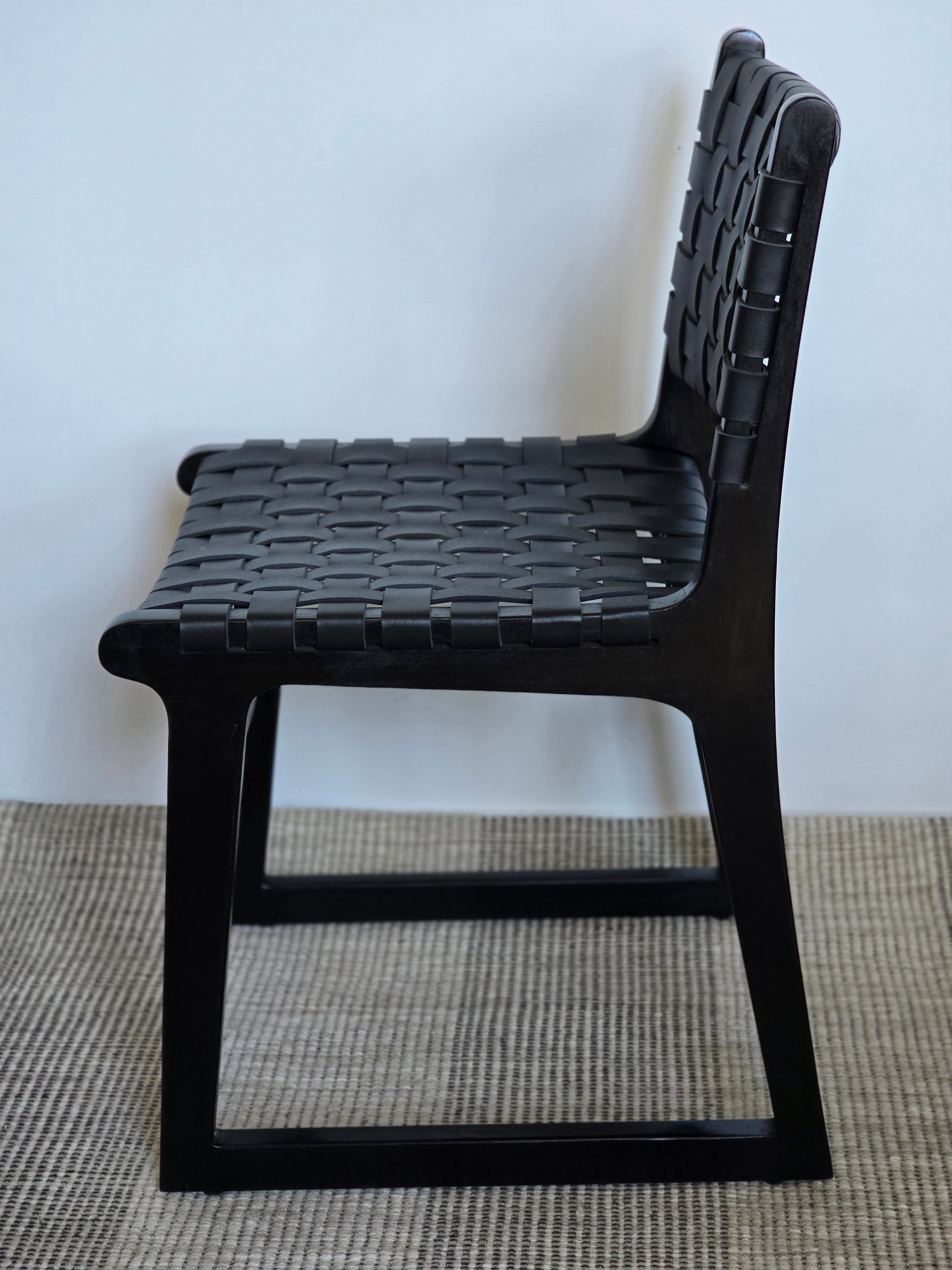 Aramay Black Woven leather Dining Chair with Black Acacia Timber frame - www.elkstone.com.au