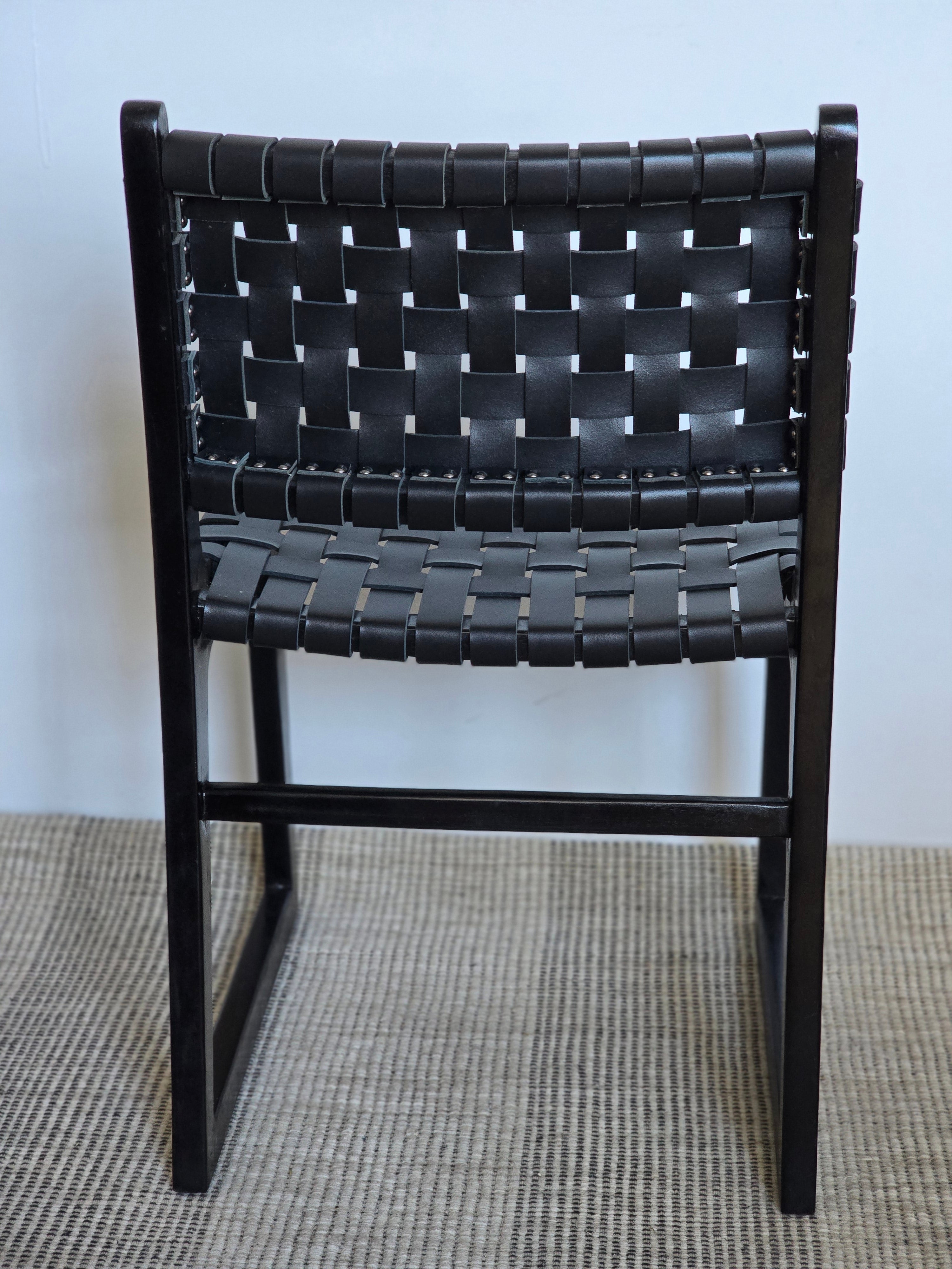 Aramay Black Woven leather Dining Chair with Black Acacia Timber frame - www.elkstone.com.au