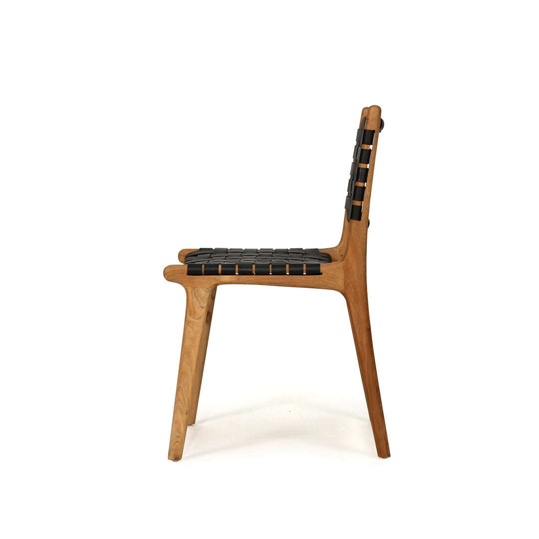 Witta Woven Black Leather Chair with Teak Frame - www.elkstone.com.au