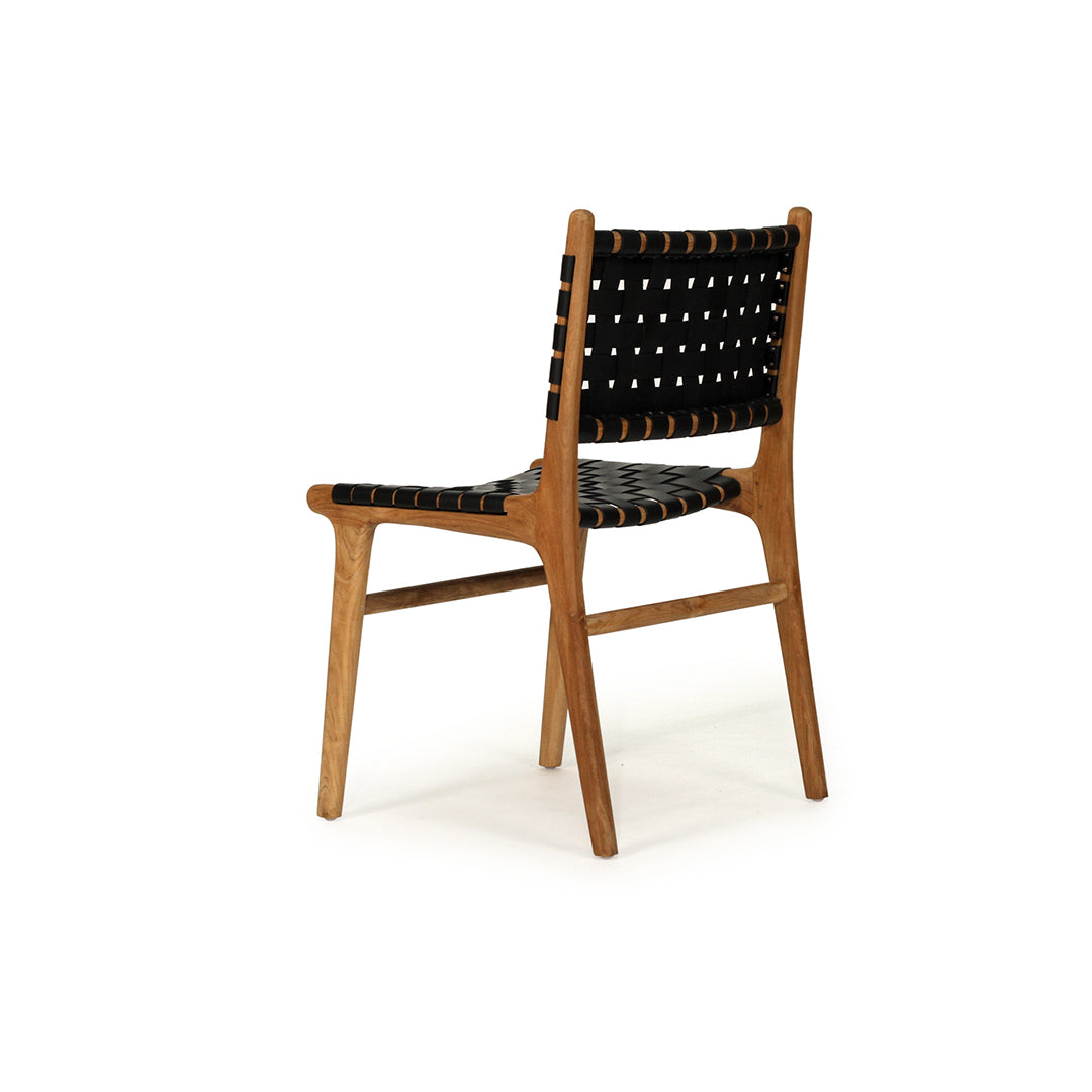 Witta Woven Black Leather Chair with Teak Frame - www.elkstone.com.au