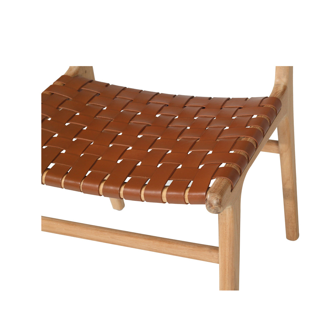 Witta Woven Tan Leather Chair with Teak Frame - www.elkstone.com.au