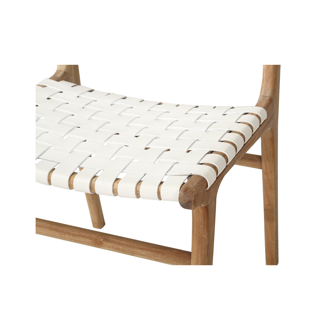 Witta Woven White Leather Dining Chairs with Teak Frame - www.elkstone.com.au
