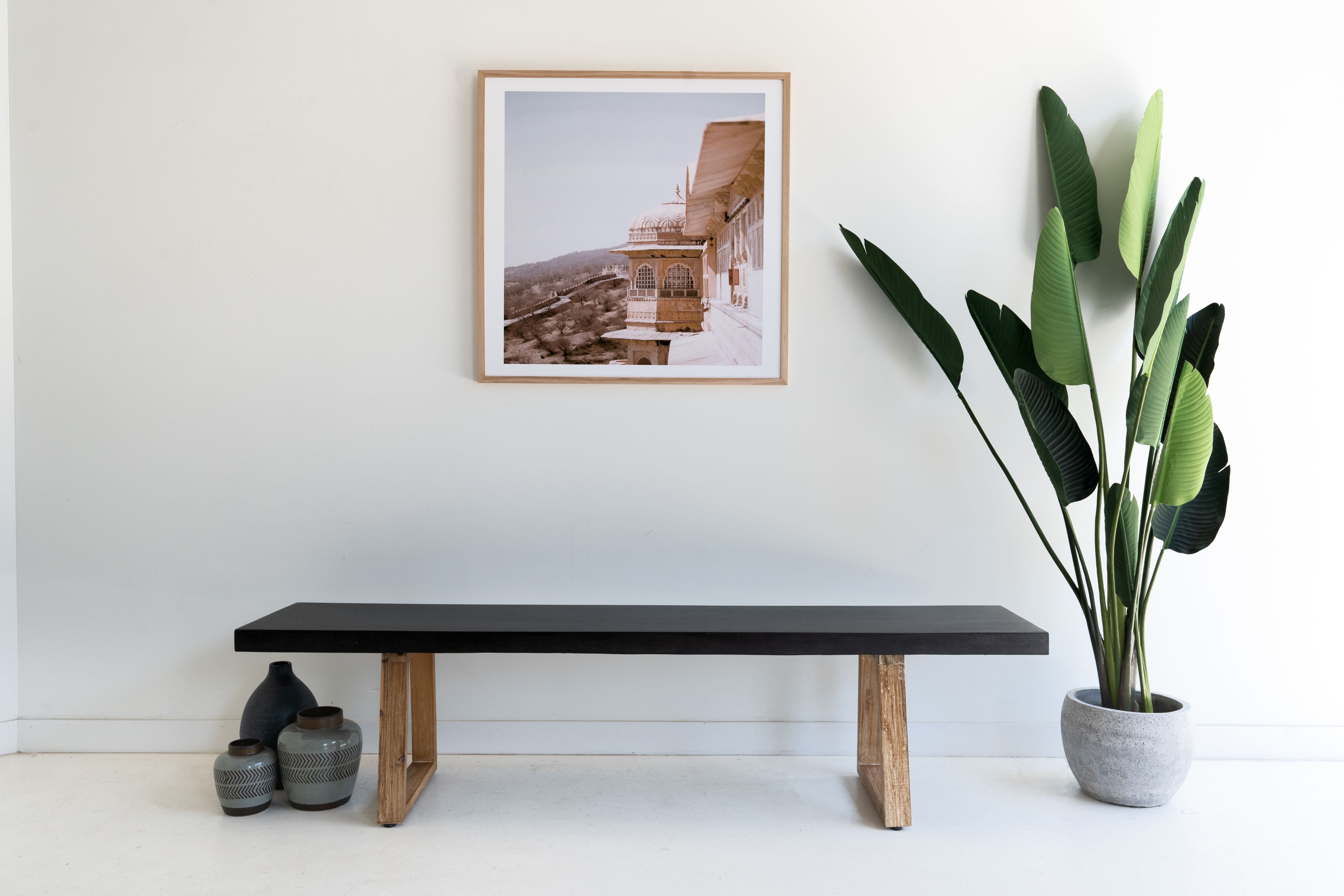 1.45cm Sierra Bench Seat | Ebony Black with Light Honey Acaia Legs - www.elkstone.com.au