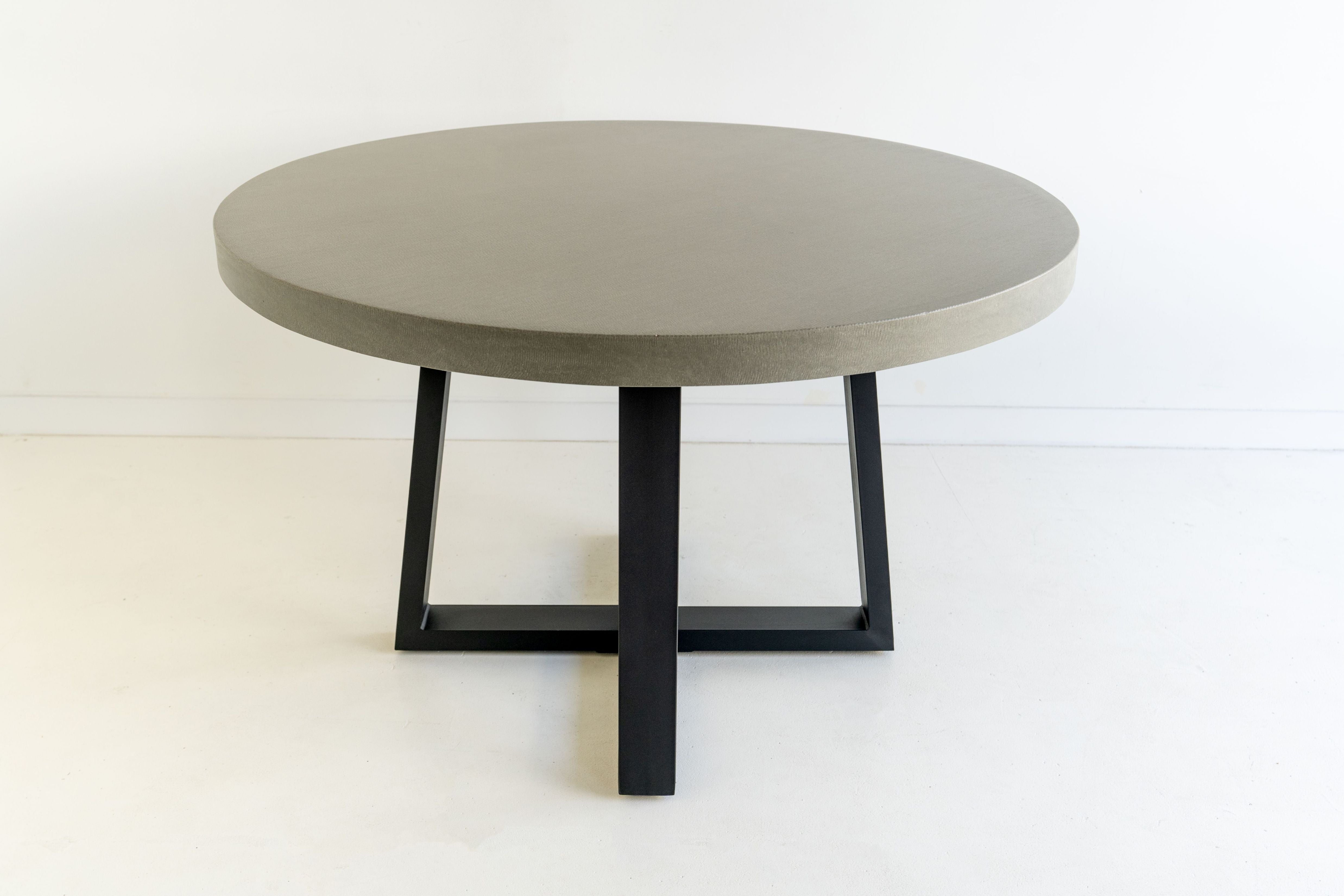 1.0m Alta Pebble Grey Table|Black powder coated legs and 2 Black leather chairs with Black Timber