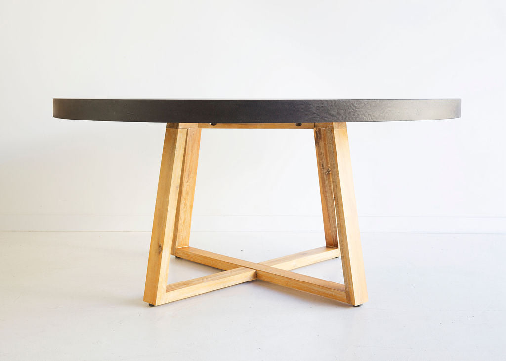 1.4m Alta Round Elkstone Dining Table| Ebony Black with Light Honey Acacia Legs - www.elkstone.com.au