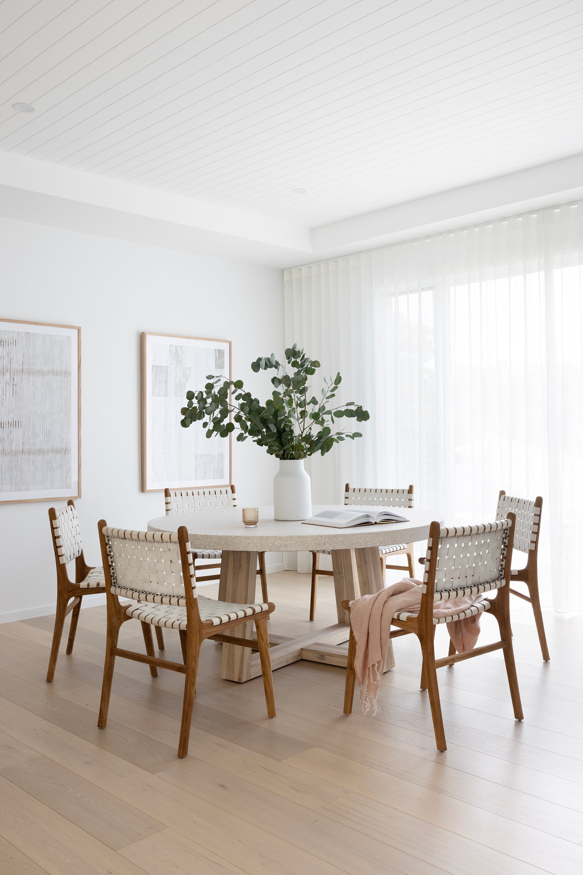 1.6 Ivory Coast eTerrazzo Dining Table and 6 Leather/Teak chairs - setting - www.elkstone.com.au