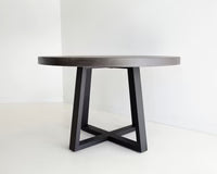 1.2 Ebony Black Alta Round Dining Table with Black Powder Coated metal legs- 4 Chairs - www.elkstone.com.au