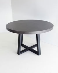 1.2 Ebony Black Alta Round Dining Table with Black Powder Coated metal legs- 4 Chairs - www.elkstone.com.au