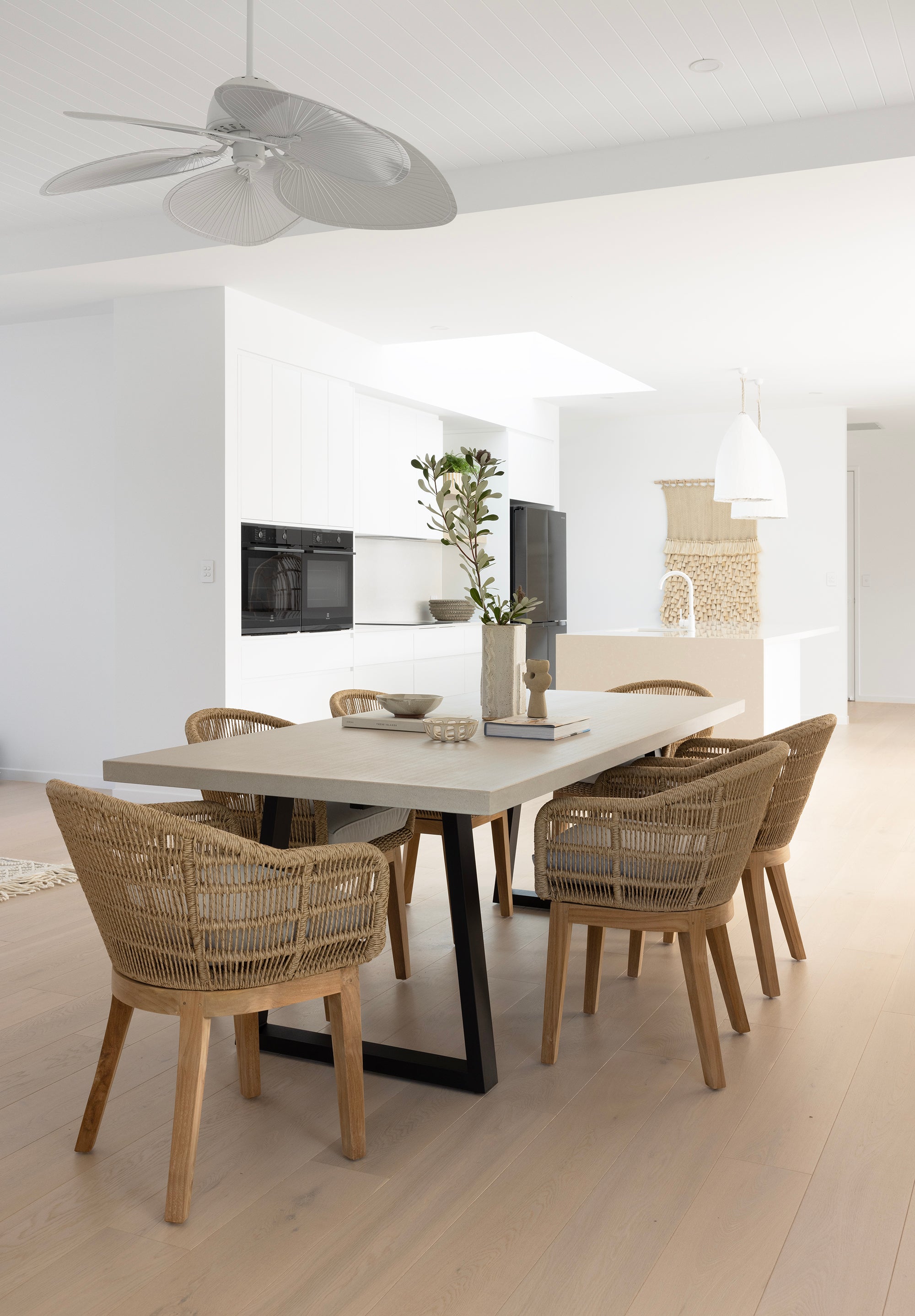 2.4m Sierra Rectangular Dining Table | Pebble Grey with Black Metal Legs - www.elkstone.com.au