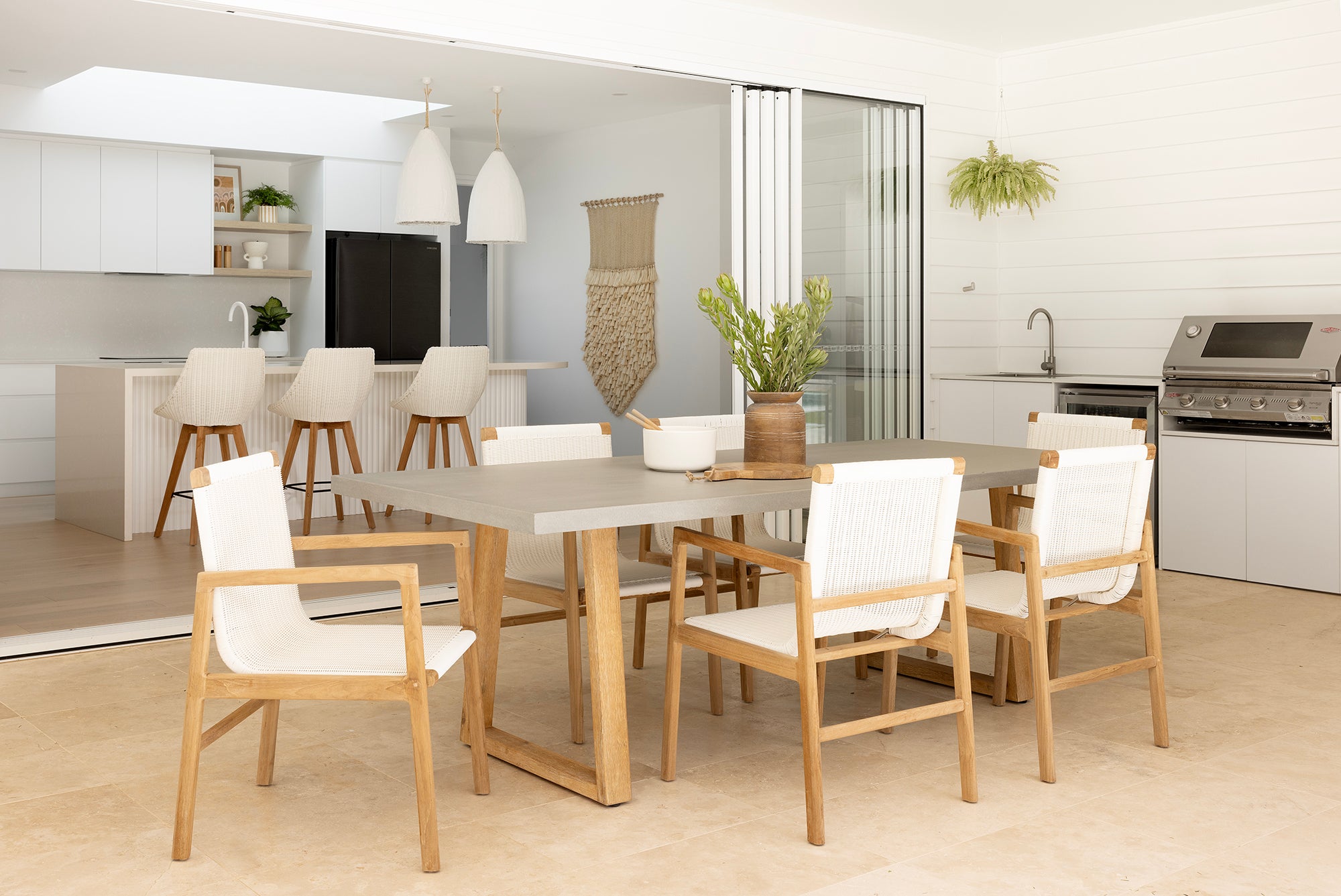 2.0m Sierra Rectangular Dining Table | Pebble Grey with Light Honey Acacia Timber Legs - www.elkstone.com.au