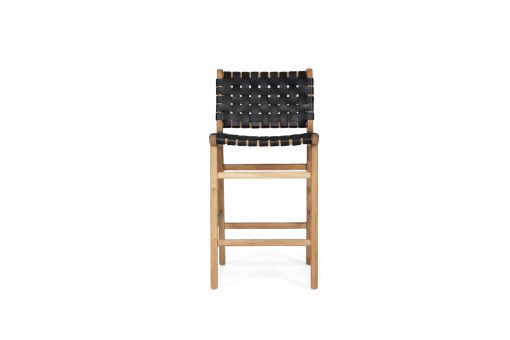 Witta woven leather Bar stool - Black Leather with Teak frame - www.elkstone.com.au