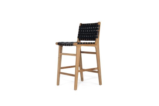 Witta woven leather Bar stool - Black Leather with Teak frame - www.elkstone.com.au