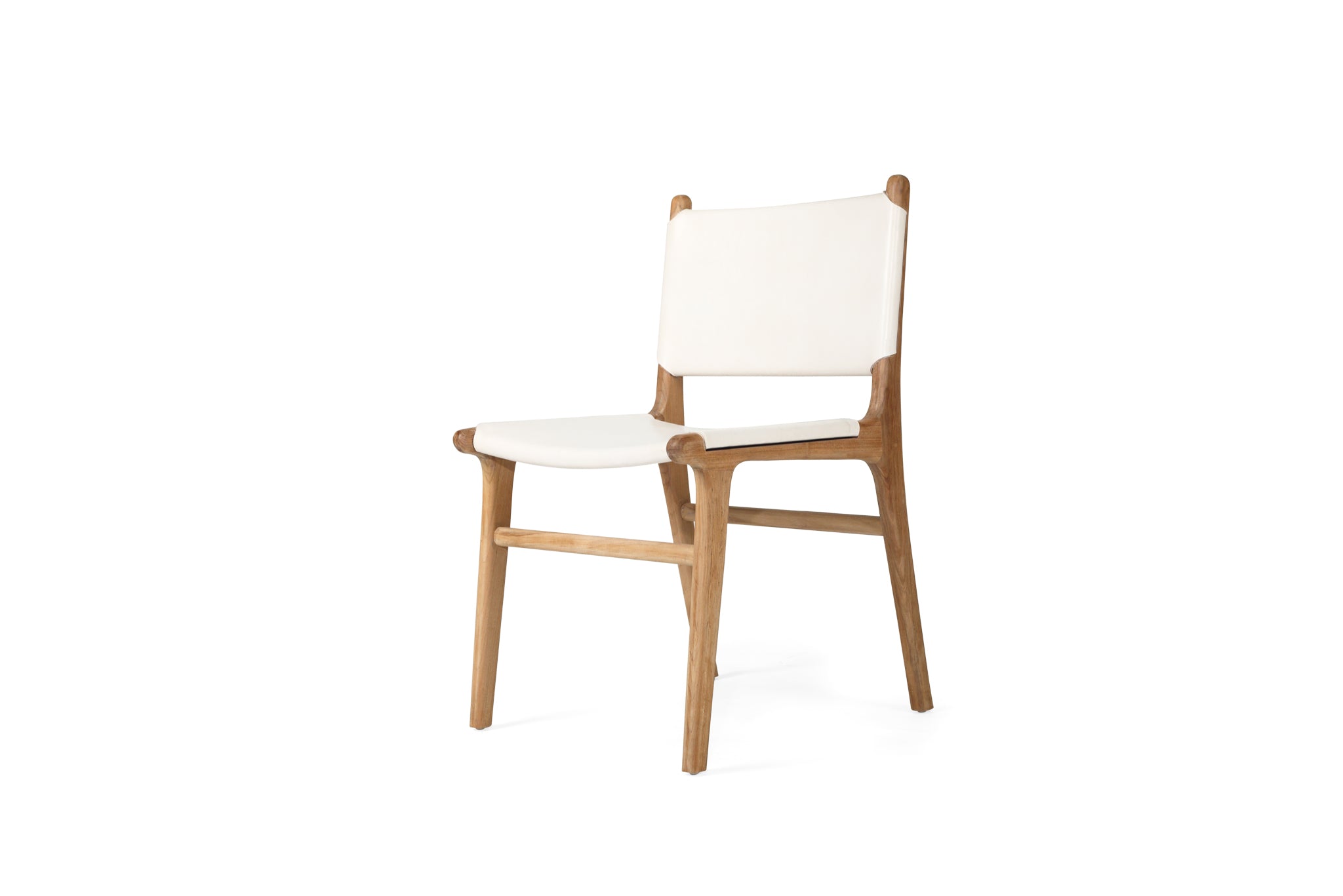Witta Flat Leather Dining Chair White with Teak Frame - www.elkstone.com.au