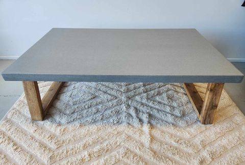 1.3m Sierra Pebble Grey Coffee Table |Light Honey Acacia Timber Legs