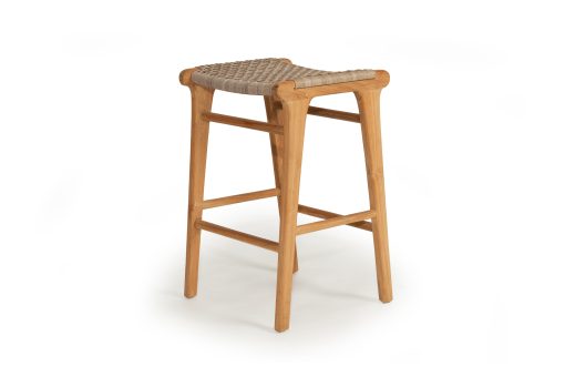 Stradbroke Saddle Stool Washed Grey with Teak timber frame