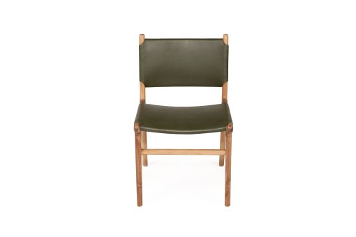 Witta Flat Leather Dining Chair| Olive Leather with Teak Frame - www.elkstone.com.au