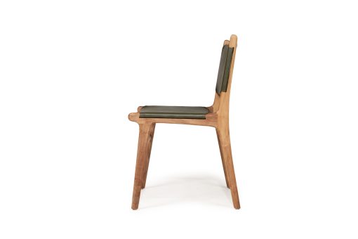 Witta Flat Leather Dining Chair| Olive Leather with Teak Frame - www.elkstone.com.au