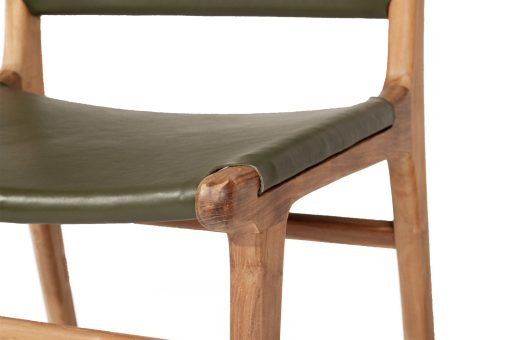 Witta Flat Leather Dining Chair| Olive Leather with Teak Frame - www.elkstone.com.au