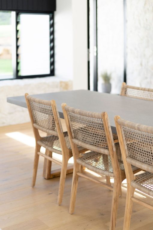 Stradbroke Dining Chair| Washed Grey Cord and Teak Wood Legs - www.elkstone.com.au