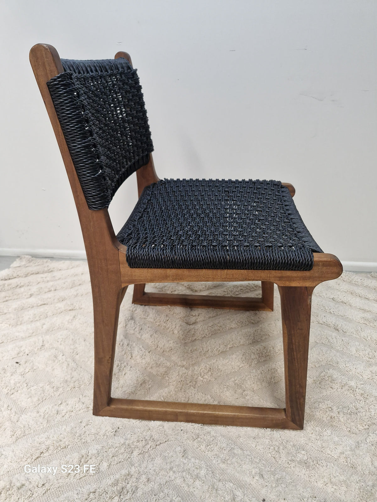 Sachelle Black Wicker Dining Chair with Light Honey Timber Frame