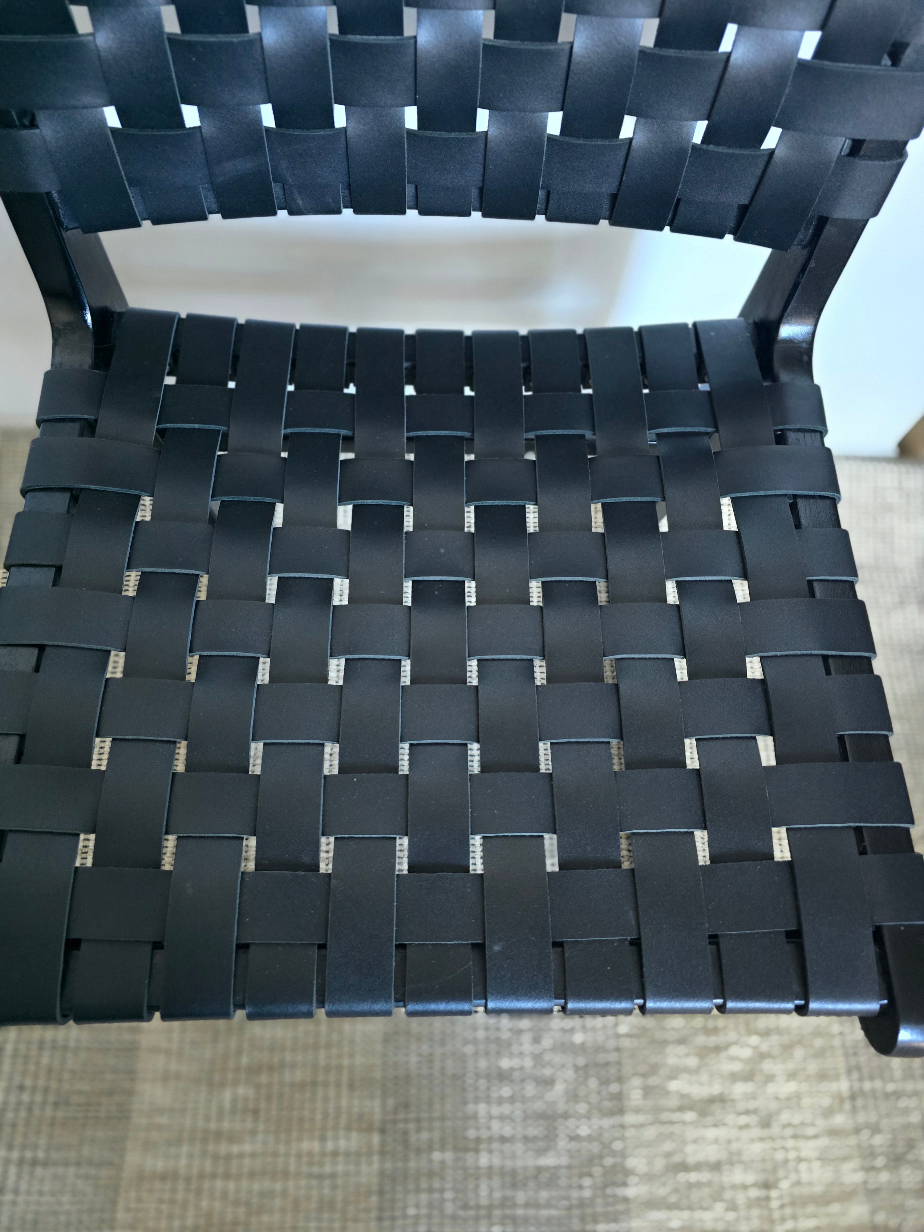 Aramay Black Woven leather Dining Chair with Black Acacia Timber frame - www.elkstone.com.au