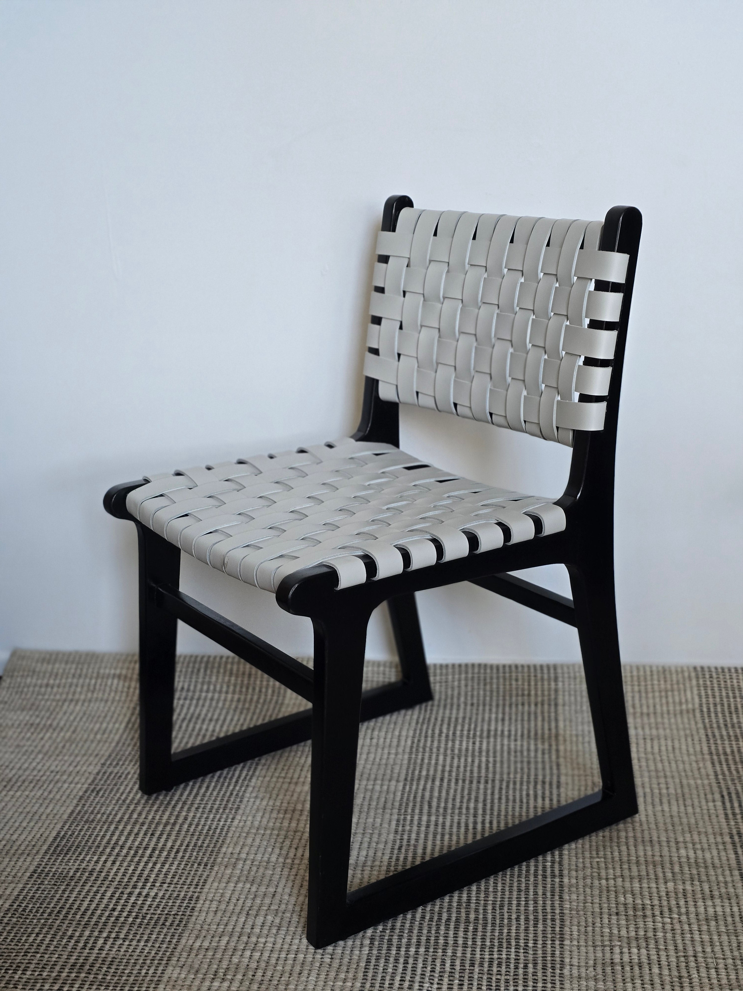 Aramay Grey Woven leather DiningChair with Black Acacia Timber frame - www.elkstone.com.au