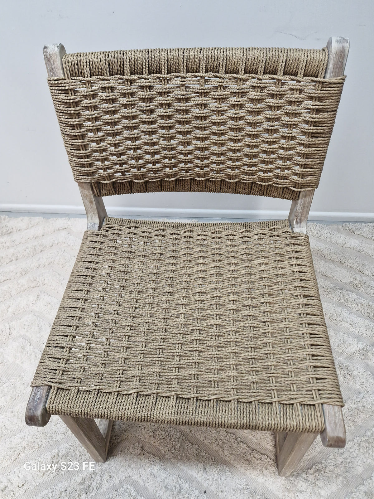 Sachelle Sand Wicker Woven Dining Chair | Ivory wash Timber Frame