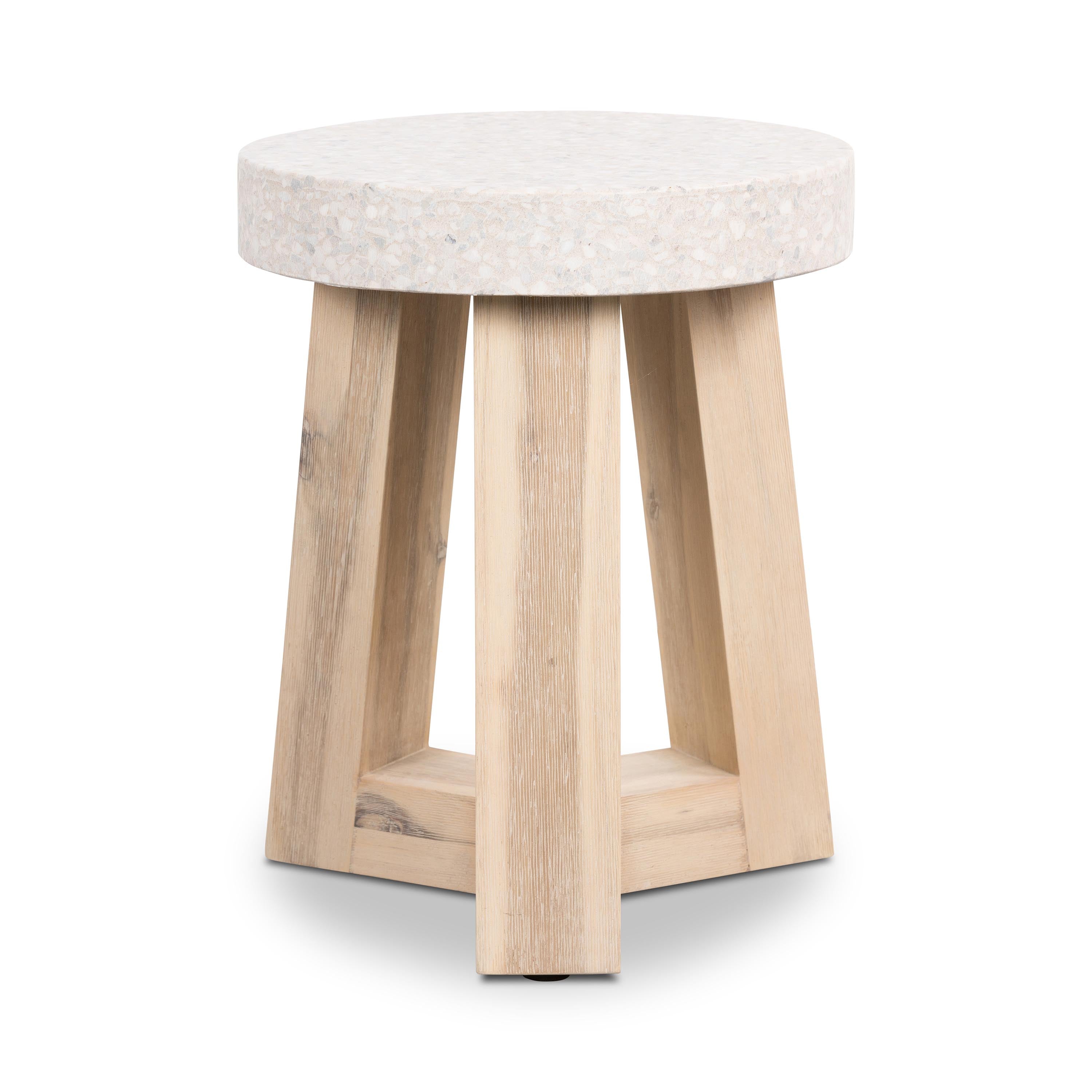 35cm eTerrazzo Round Stool | Ivory Coast with Wide Ivory Wash Legs - www.elkstone.com.au