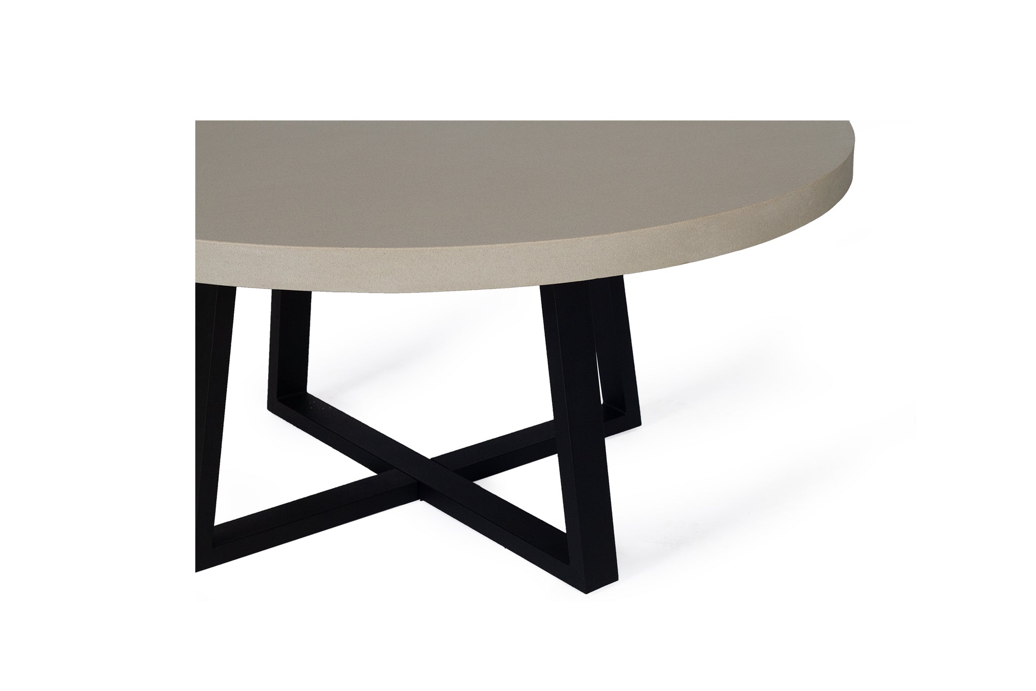 1.6m Alta Round Dining Table - Beige top with Black Powder Coated Iron Legs - www.elkstone.com.au