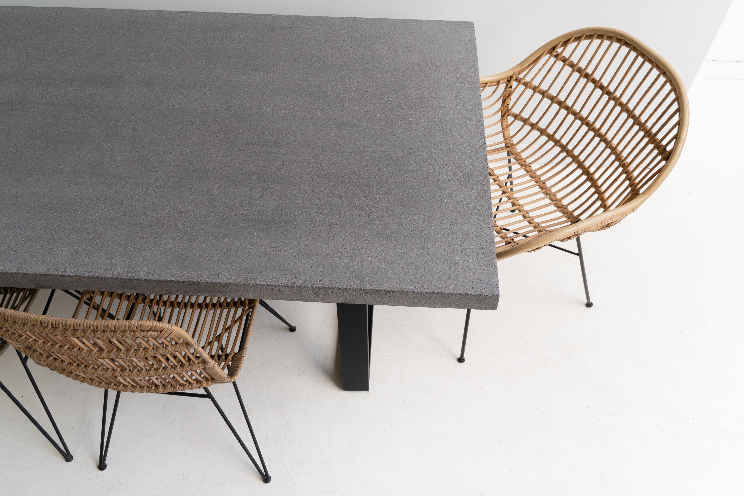 2.0m Alta Rectangular Dining Table - Speckled Grey with Black Powder Coated Iron Legs - www.elkstone.com.au