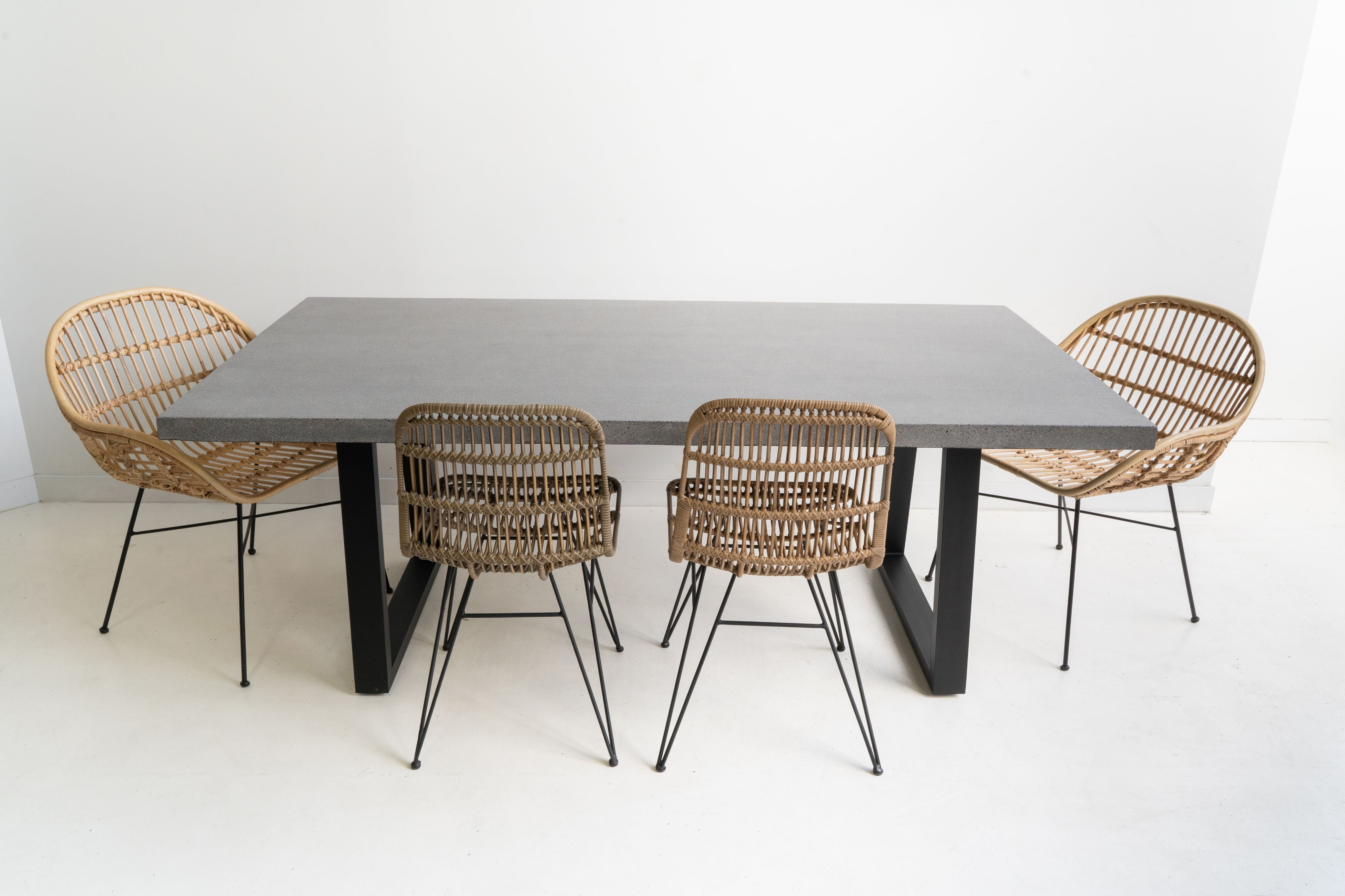 2.0m Alta Rectangular Dining Table - Speckled Grey with Black Powder Coated Iron Legs - www.elkstone.com.au