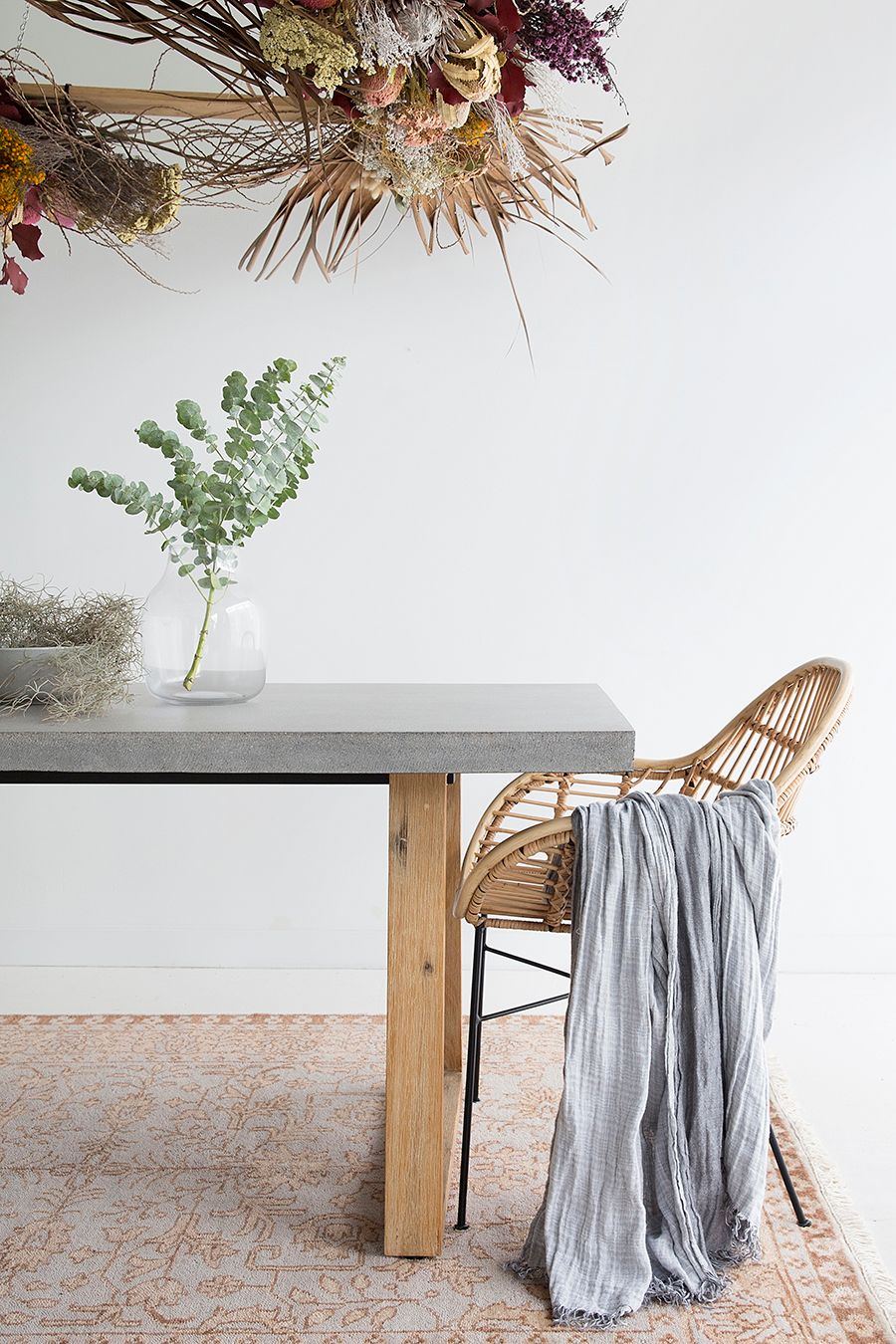 1.8m Alta Rectangular Dining Table - Speckled Grey with Light Honey Acacia Wood Legs - www.elkstone.com.au