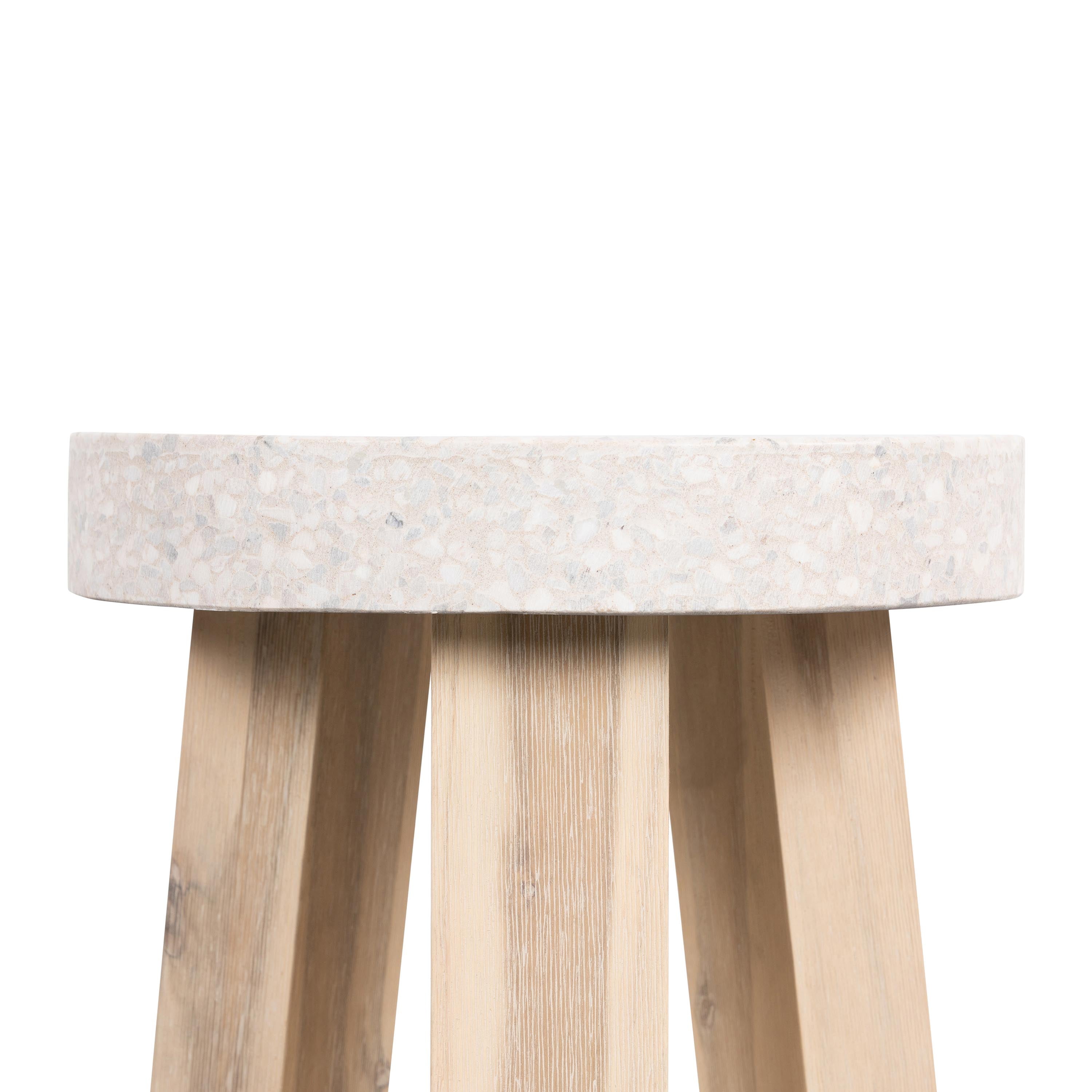 35cm eTerrazzo Round Stool | Ivory Coast with Wide Ivory Wash Legs - www.elkstone.com.au