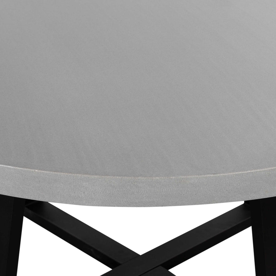 1.6m Alta Round Dining Table | Pebble Grey with Black Metal Legs - www.elkstone.com.au