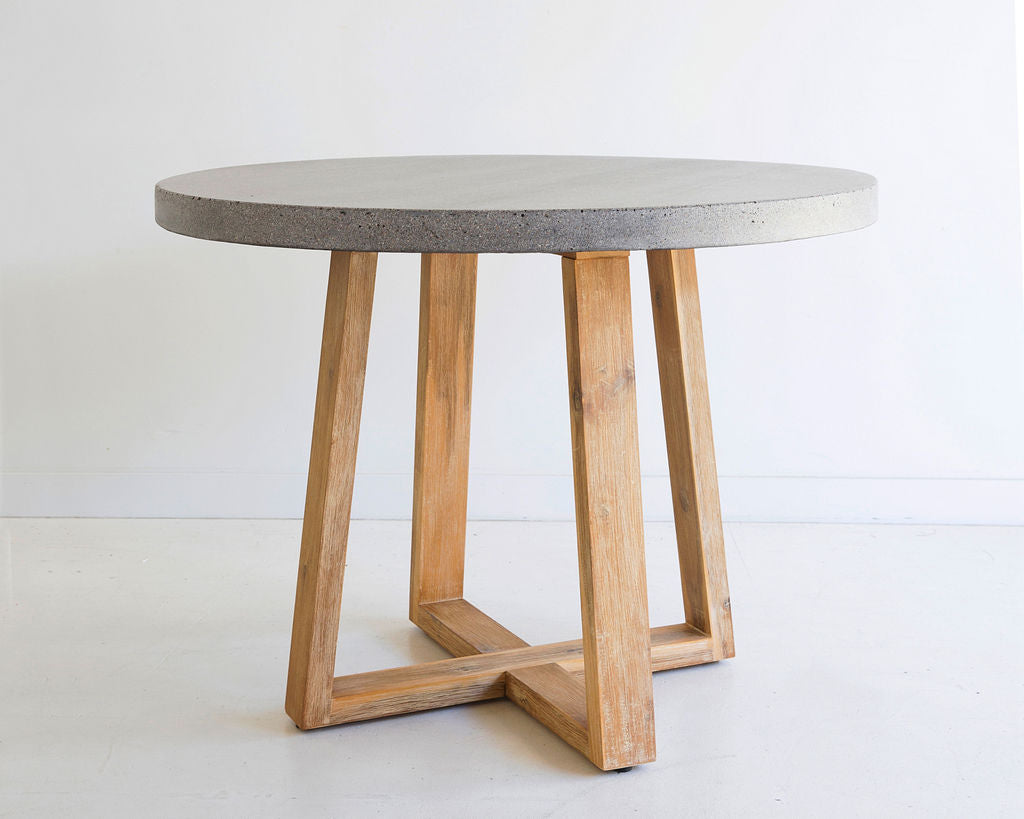 1.0m Alta Round Dining Table - Speckled Grey with Light Honey Timber Legs - www.elkstone.com.au