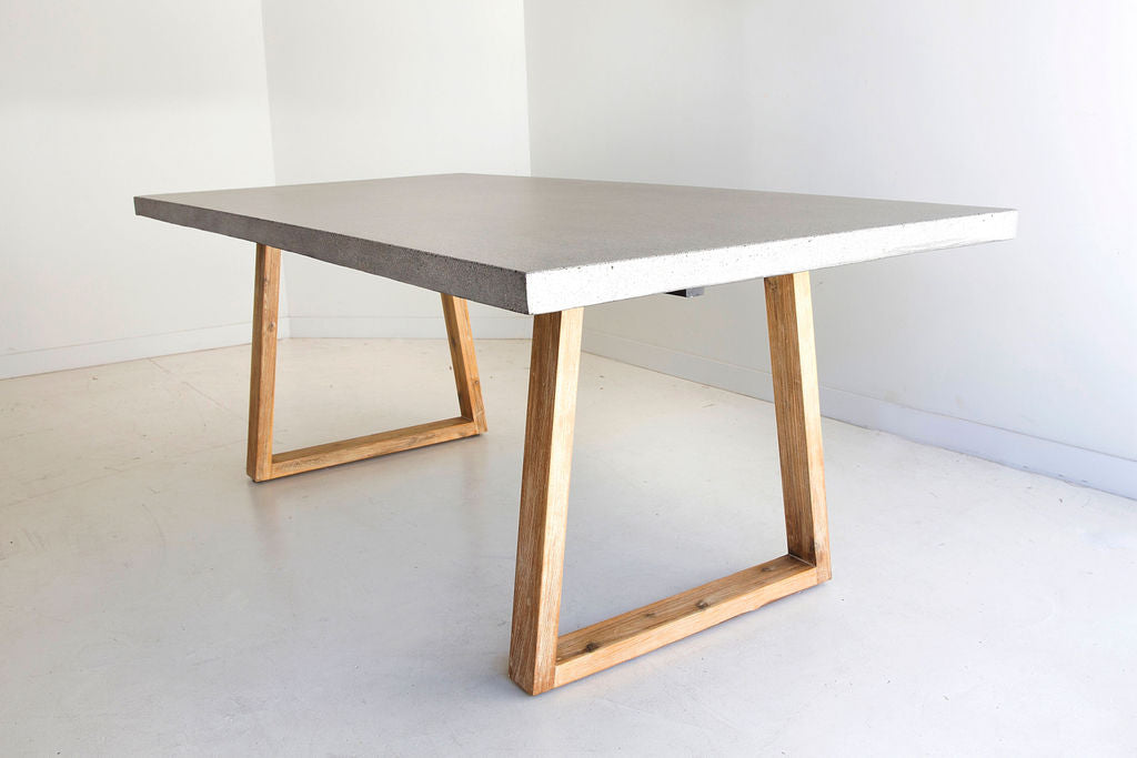 2.0m Alta Rectangular Dining Table - Speckled Grey with Light Honey Timber Legs - www.elkstone.com.au