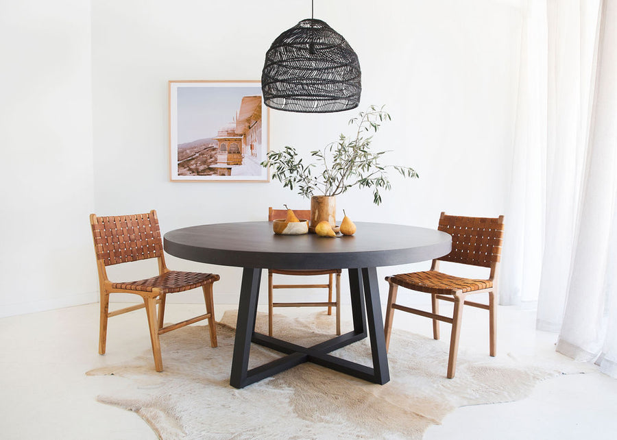 1.6m Alta Round Dining Table - Black top with Black Powder Coated Iron Legs - www.elkstone.com.au