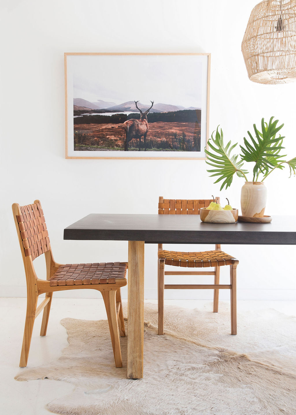 2.0m Alta Rectangular Dining Table - Black with Light Honey Timber Legs - www.elkstone.com.au