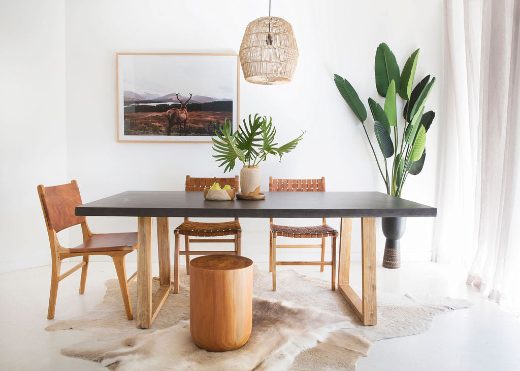 2.0m Alta Rectangular Dining Table - Black with Light Honey Timber Legs - www.elkstone.com.au