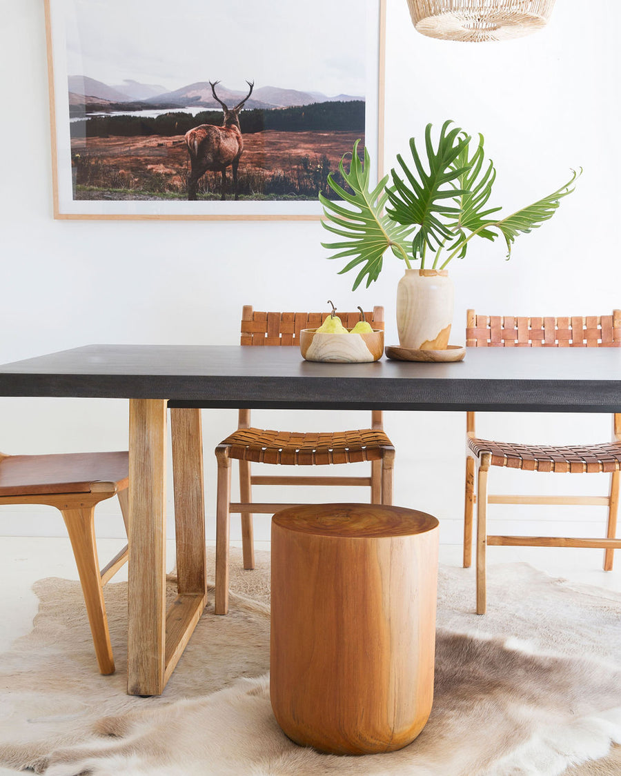 2.0m Alta Rectangular Dining Table - Black with Light Honey Timber Legs - www.elkstone.com.au