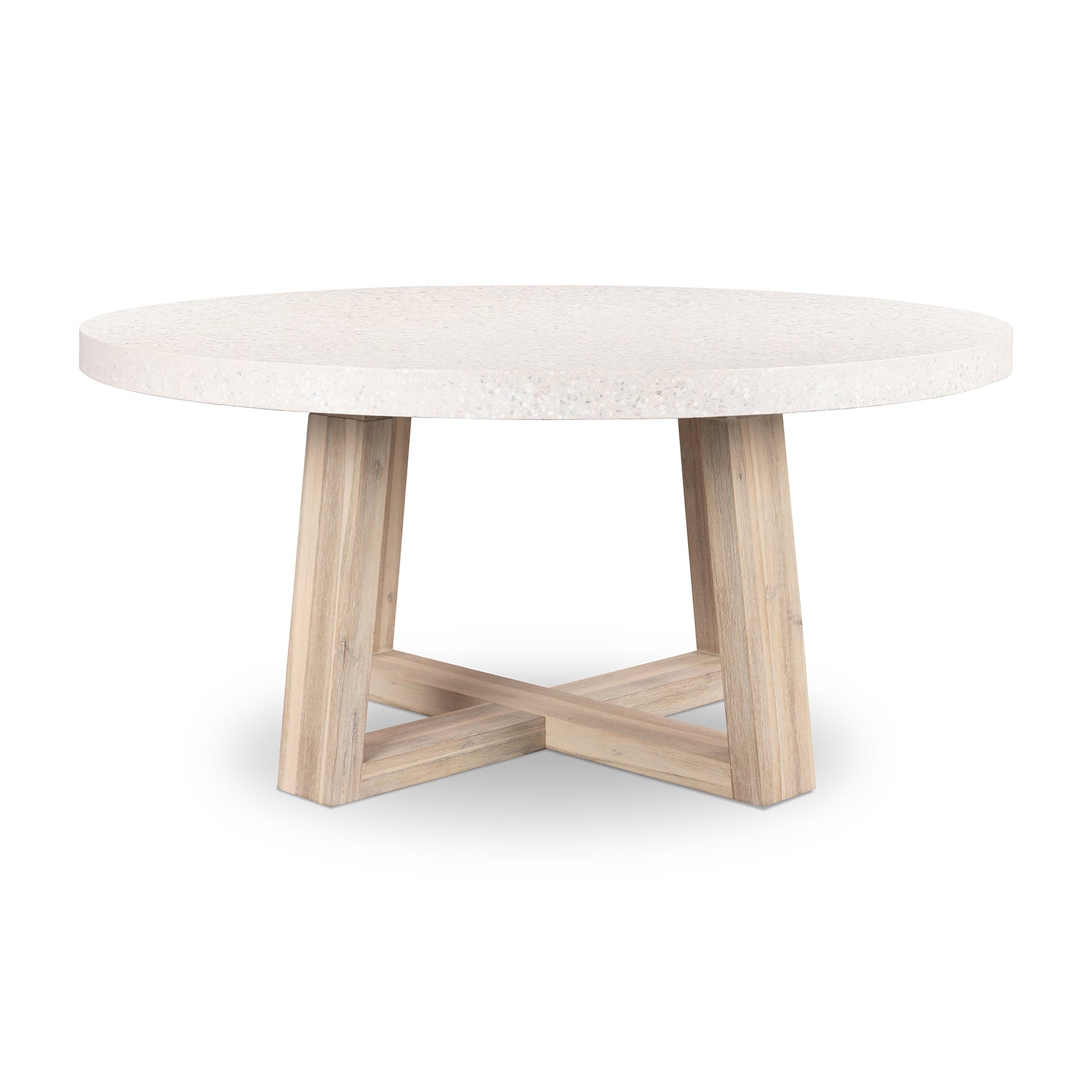 1.6m eTerrazzo Round Dining Table | Ivory Coast with Wide Ivory Washed Acacia Wood Legs - www.elkstone.com.au