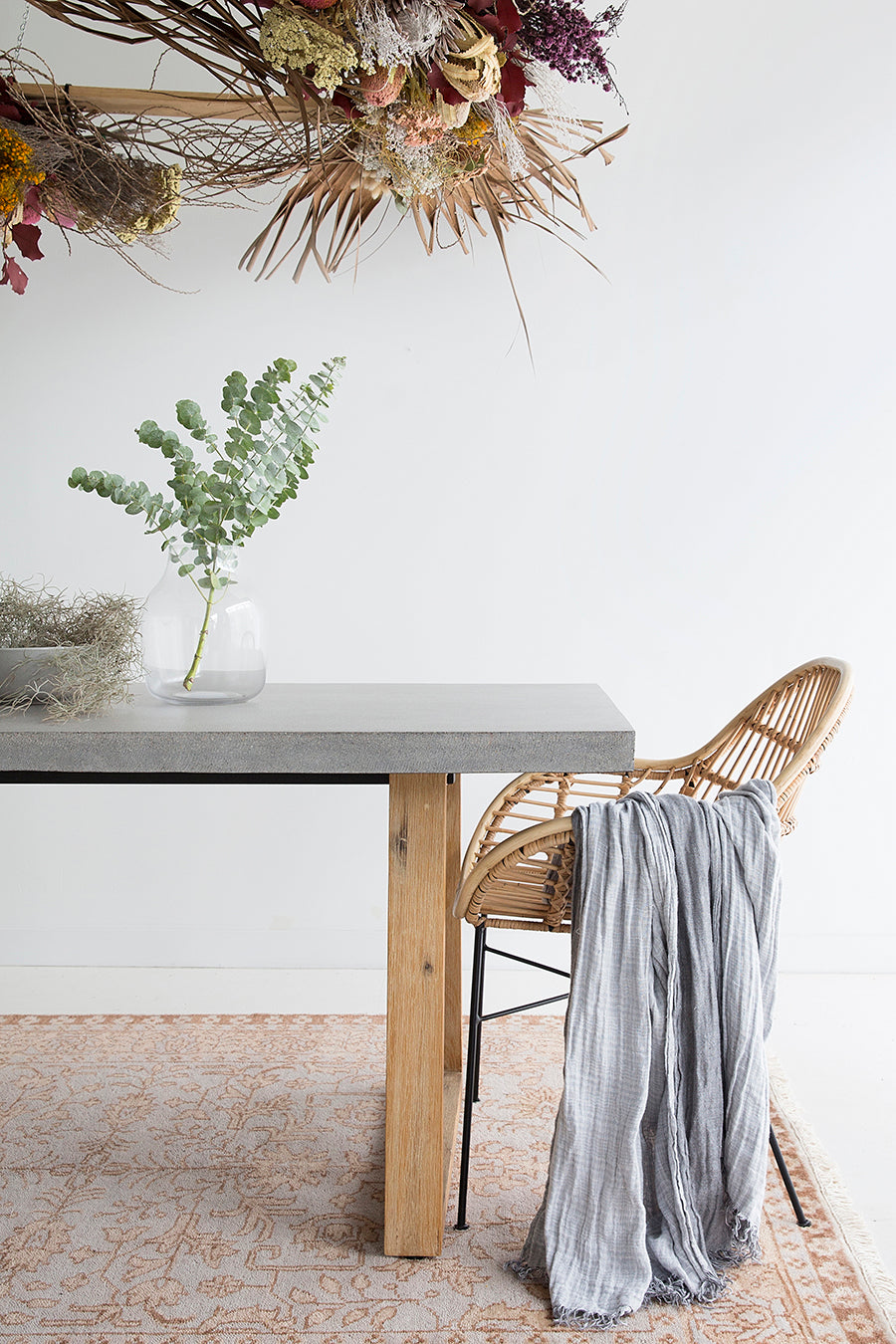 1.6m Alta Rectangular Dining Table - Speckled Grey with Light Honey Acacia Wood Legs - www.elkstone.com.au