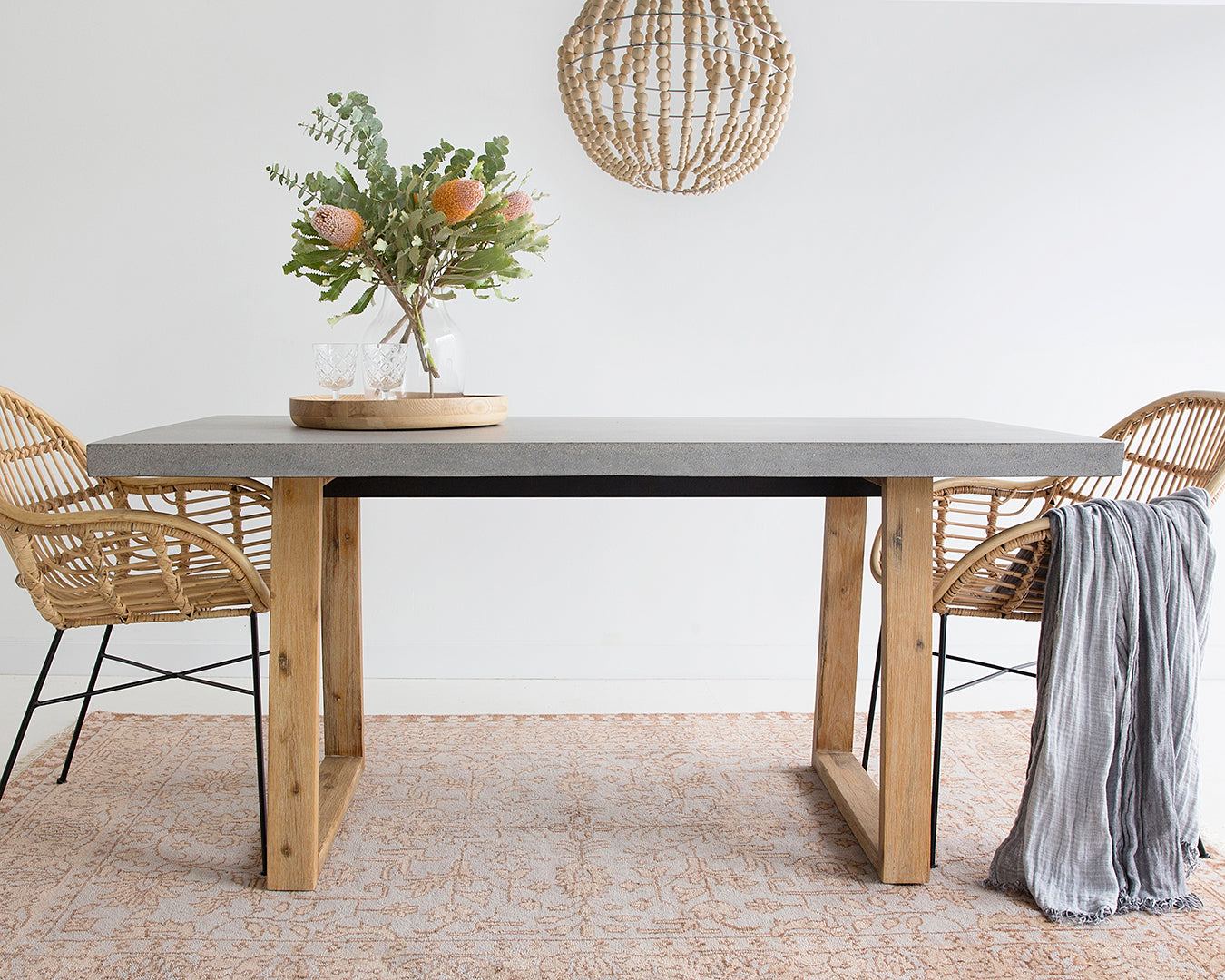 1.6m Alta Rectangular Dining Table - Speckled Grey with Light Honey Acacia Wood Legs - www.elkstone.com.au
