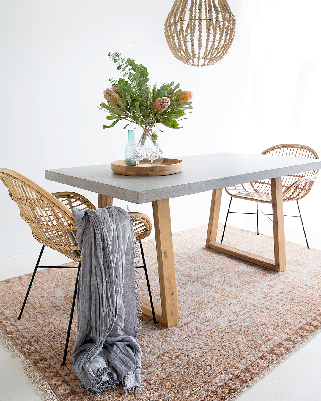 1.6m Alta Rectangular Dining Table - Speckled Grey with Light Honey Acacia Wood Legs - www.elkstone.com.au